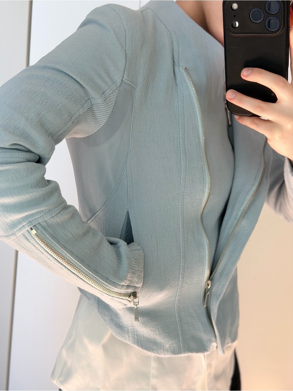 Really Cool Biker Jacket Light Blue Women's Zip-Front Blank by NYC Size XS